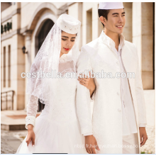 Robe de mariage musulmane en dentelle arabe blanc et costumes de mariage pour hommes Costume de 2 pièces pour mariée et mariée